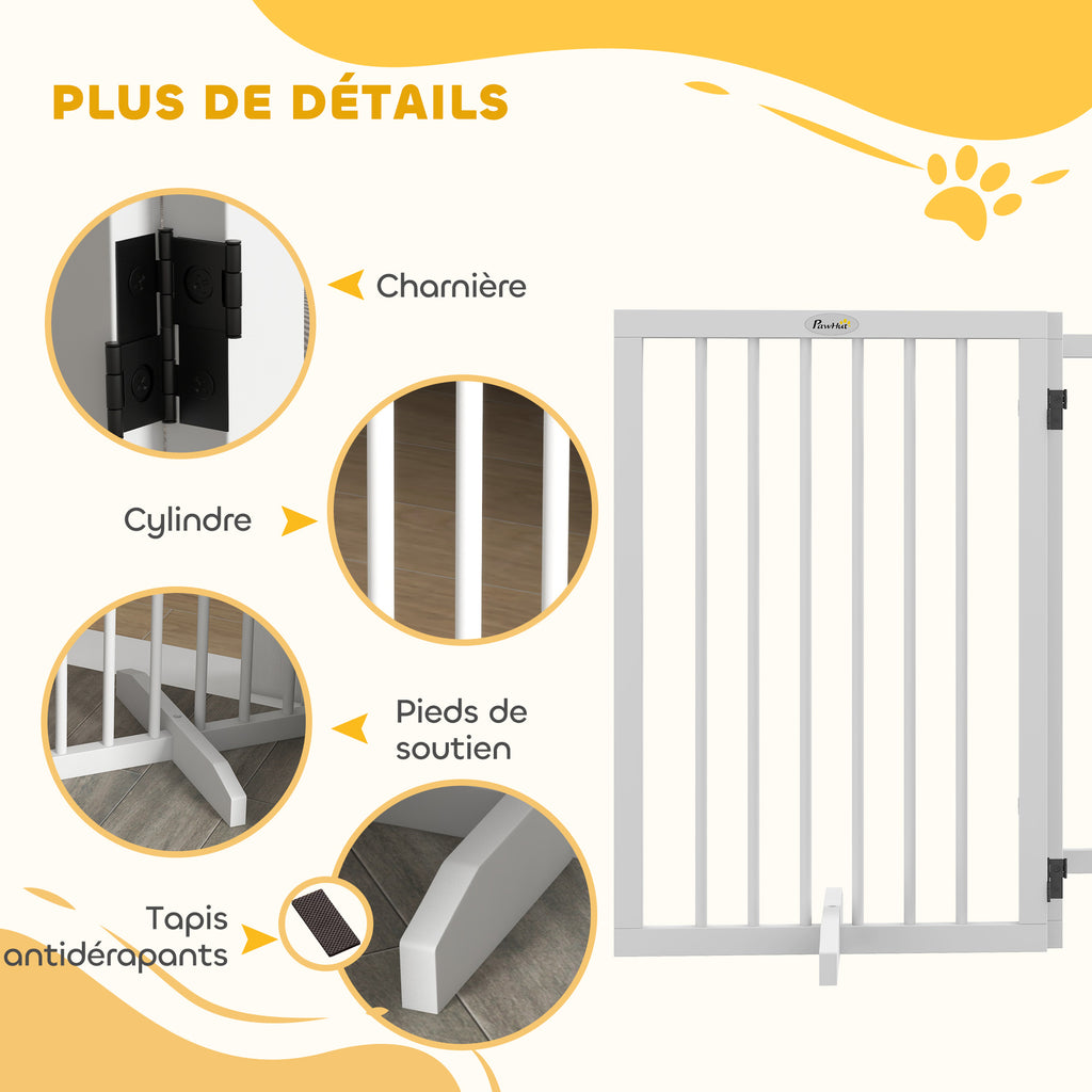 Barrière de sécurité modulable pliable pour animaux de compagnie avec pied de support, bois massif, 206 x 35,5 x 76 cm-6