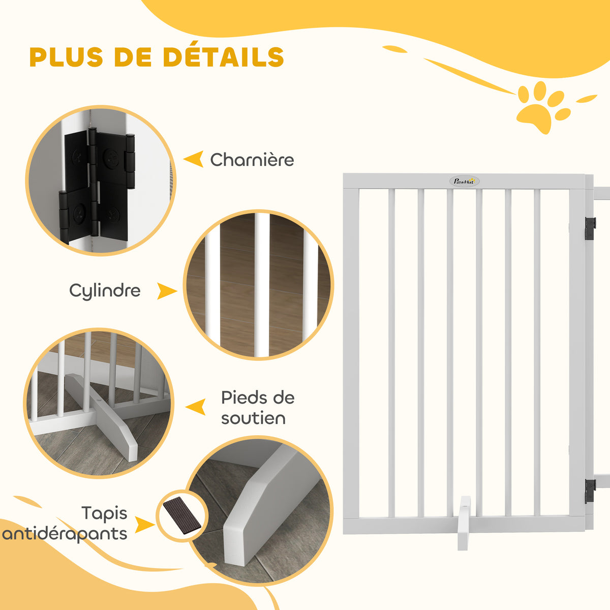 Barrière de sécurité modulable pliable pour animaux de compagnie avec pied de support, bois massif, 206 x 35,5 x 76 cm-6