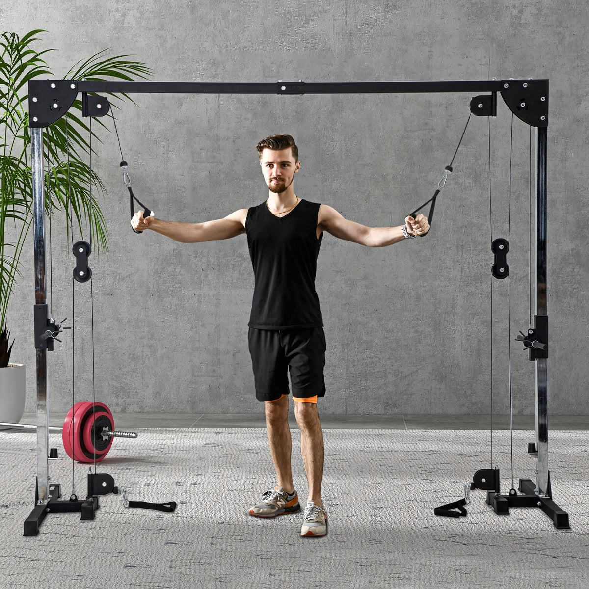 Appareil de musculation double poulie vis à vis crossover, charge libre 2 x 50kg dim. 245L x 85l x 207H cm-1