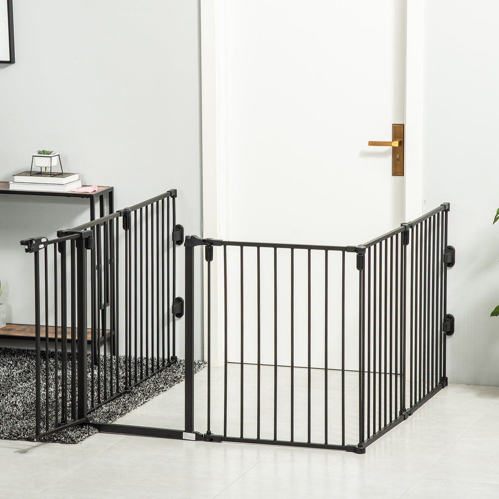 Barrière de sécurité barrière de protection cheminée parc enclos chien pliable modulable 6 panneaux avec porte sans perçage 362,5 x 76 cm noir-1