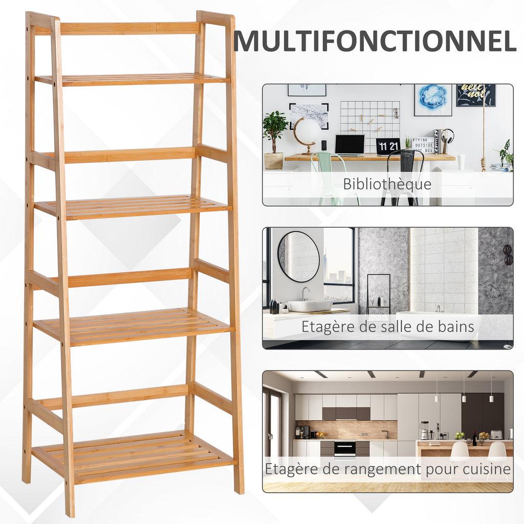 Etagère échelle en bambou 4 niveaux bibliothèque style naturel 48L x 31,5l x 120H cm-4