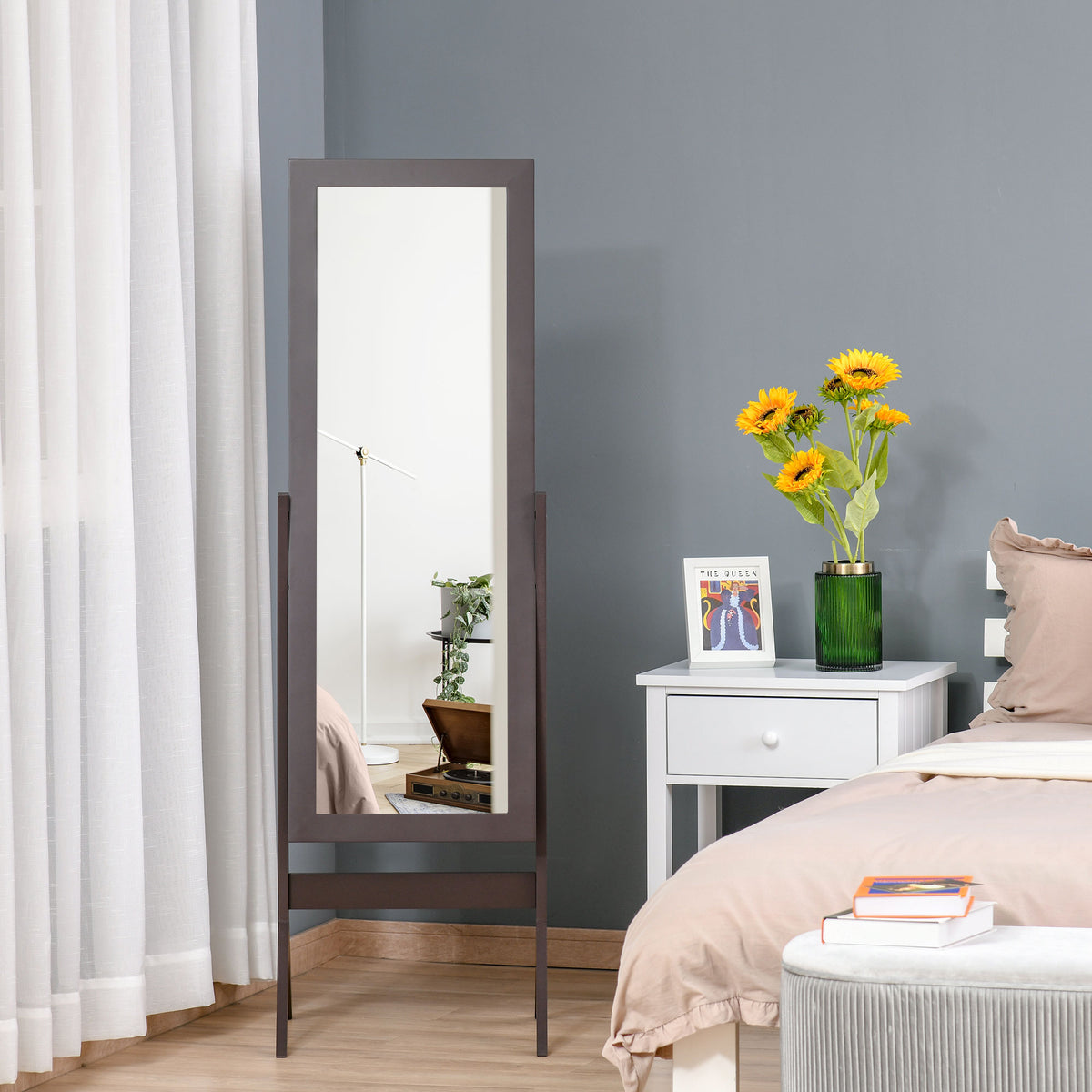 Miroir en Pied Grand Miroir de Sol Inclinaison réglable pour Dressing Chambre dim. 47L x 46l x 148H cm en café-1