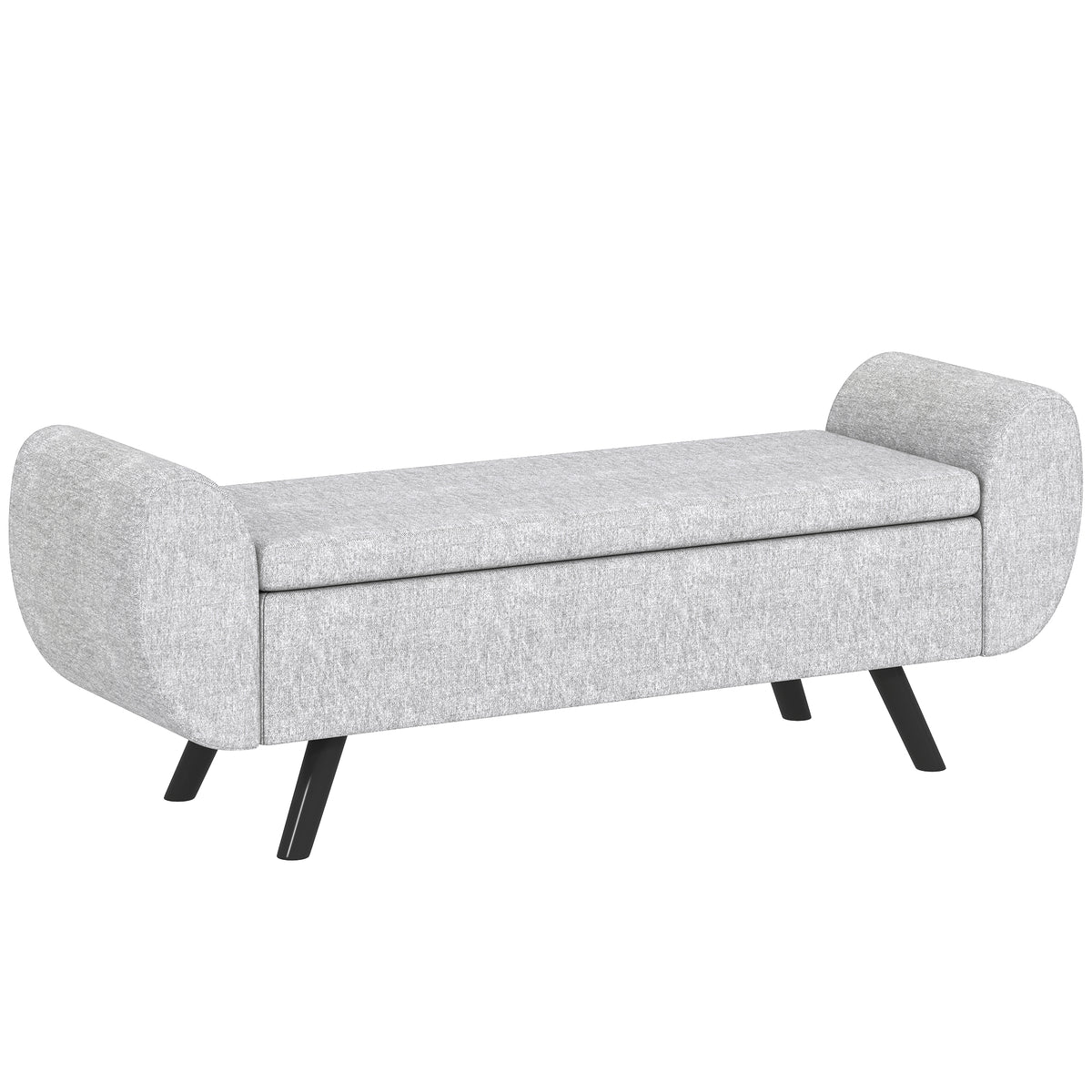 Banc de rangement 53,8L avec siège rembourré en lin et accoudoirs, pour salon, chambre, entrée, 132 x 42 x 50 cm, gris-0