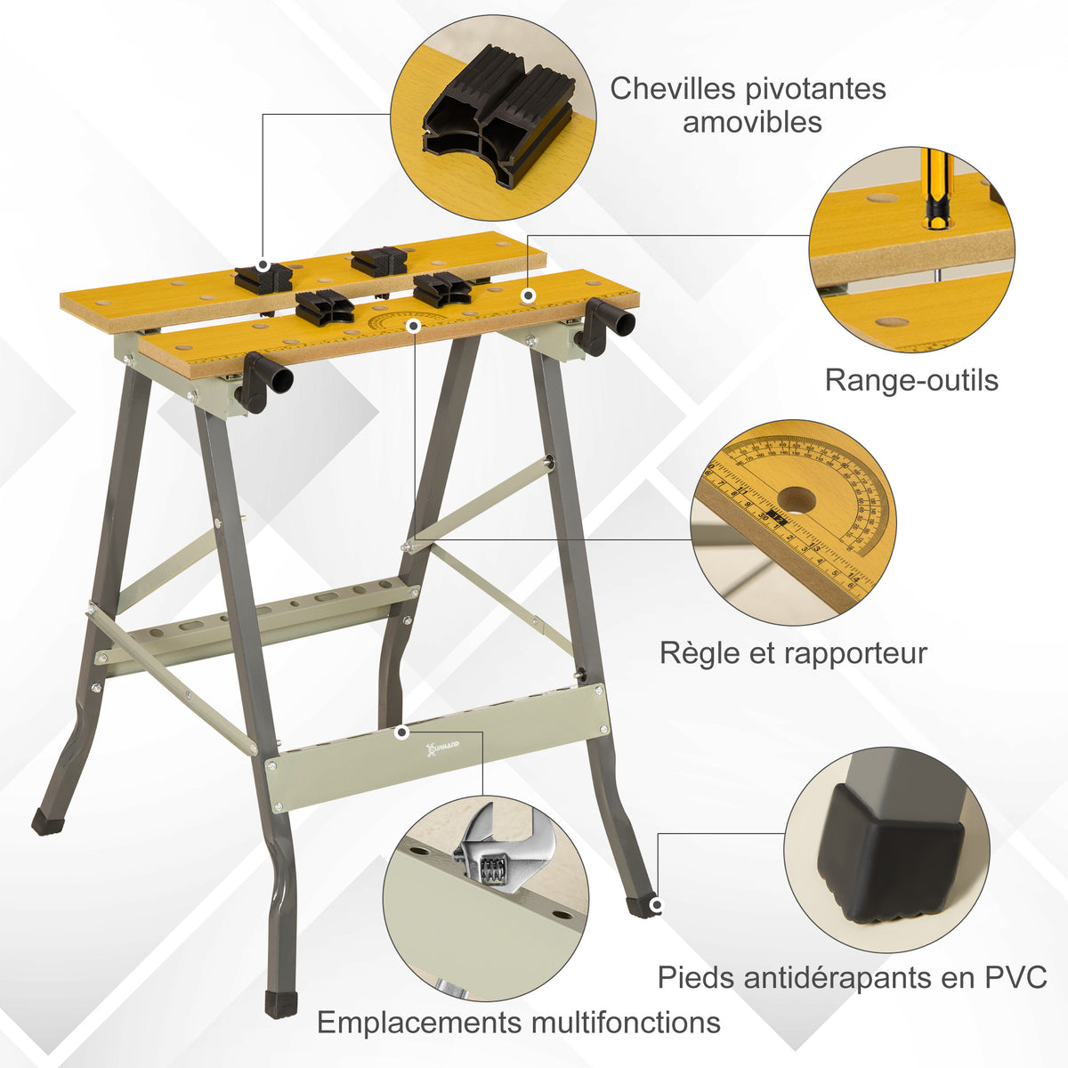 Établi pliant établi de serrage avec 4 serre-joints table de travail, charge 100 kg, 62,5x60,5x78,5cm, gris-5