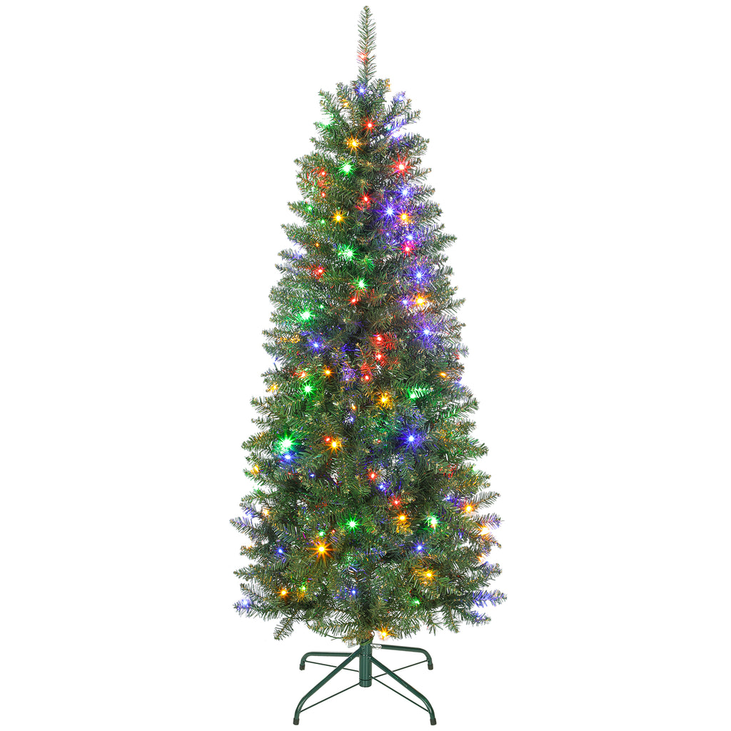 Sapin de Noël artificiel 150 cm, arbre de Noël fin avec 170 lumières, 635 pointes, support en métal pliable, vert-0