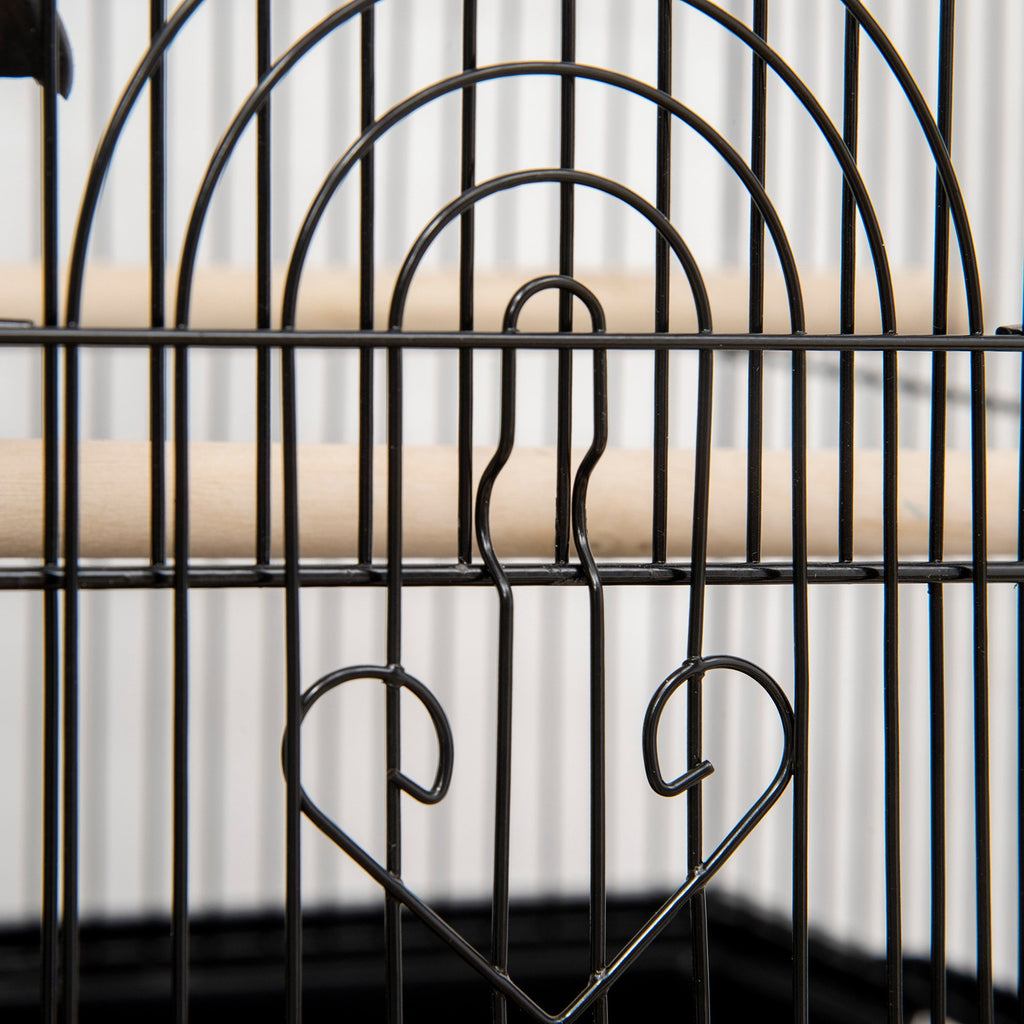 Cage à oiseaux design maison mangeoires perchoirs 3 portes plateau excrément amovible + poignée transport 50,5 x 41 x 63 cm noir-8