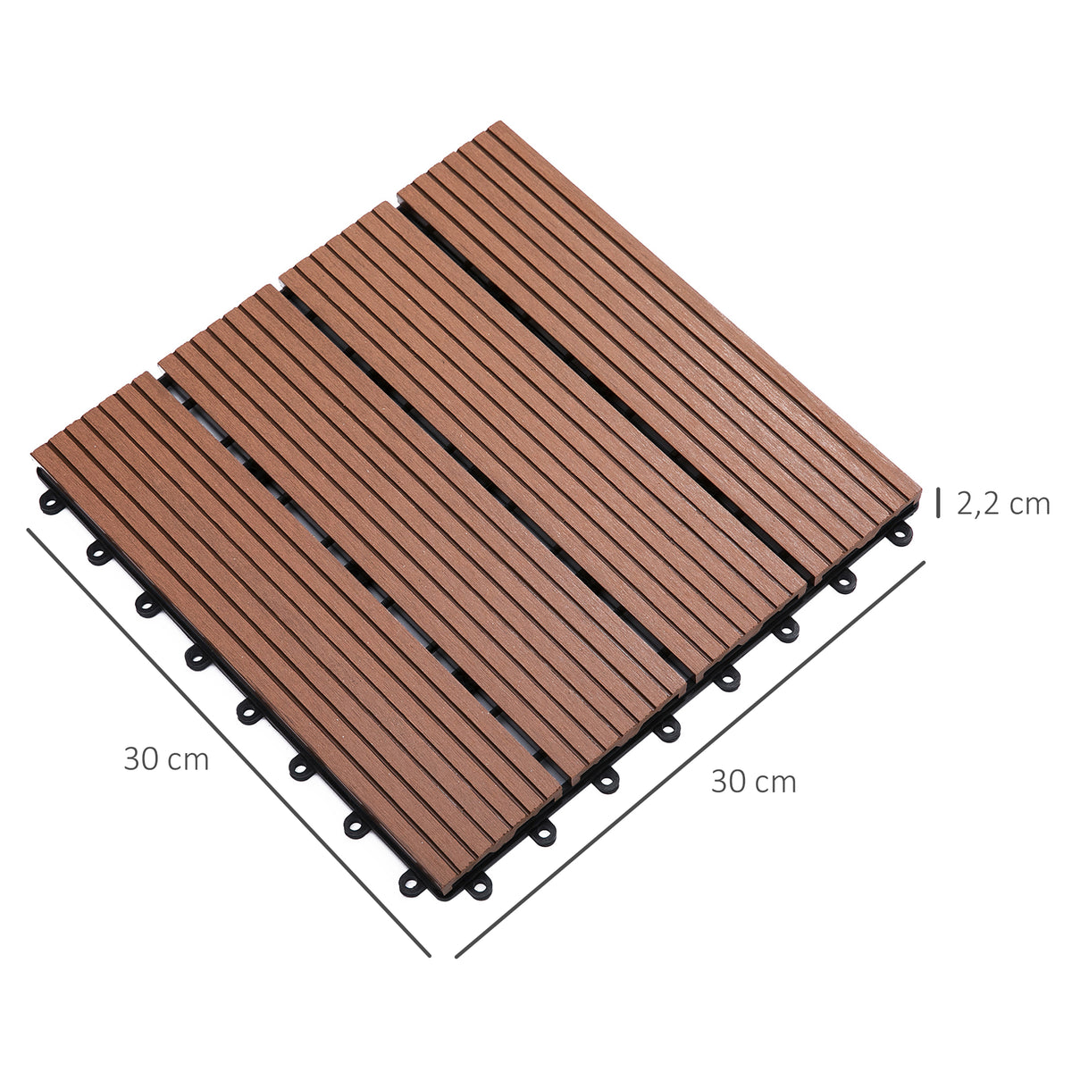 Lot de 11 dalles de jardin piscine 30 x 30 x 2,2 cm dalle clipsable pour jardin, balcon, piscine en HDPE marron clair-2