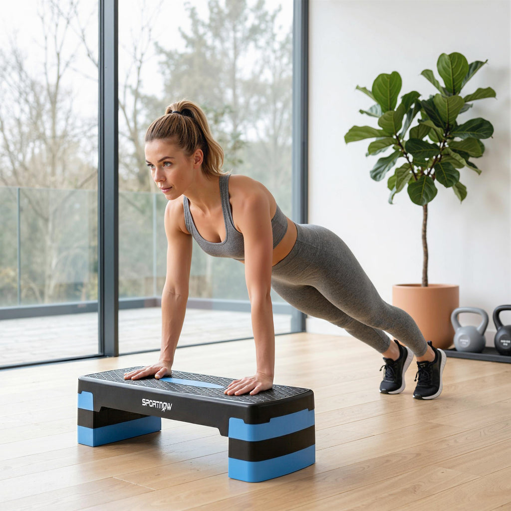 Stepper Fitness Aérobic 3 Niveaux, Hauteur Réglable 10/15/20 cm avec Rehausses, Surface Antidérapante, 68x29x20cm, Bleu-8