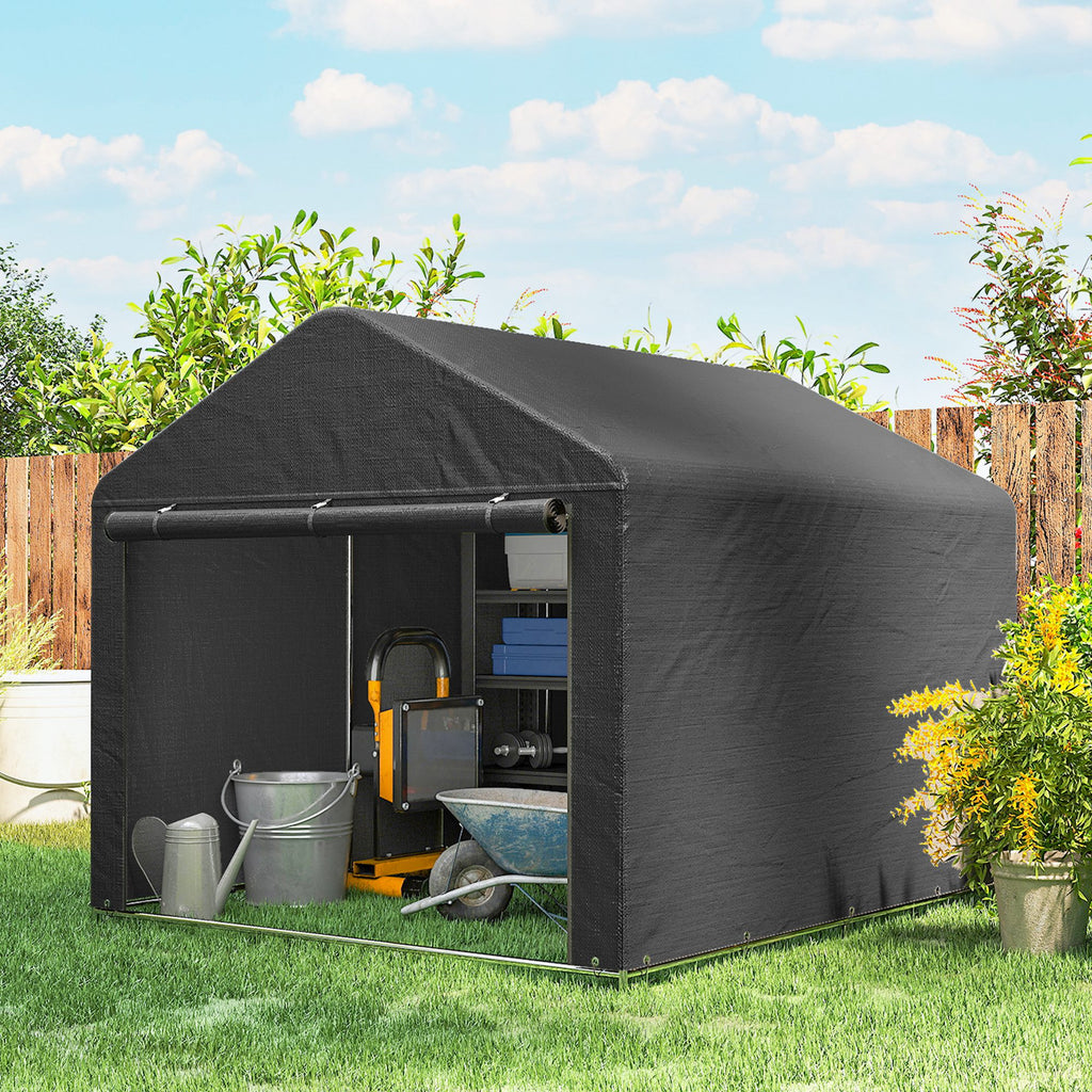 Abri de jardin tente de stockage imperméable abri moto porte enroulable fermeture éclair, 200 x 238 x 183 cm, gris foncé-9