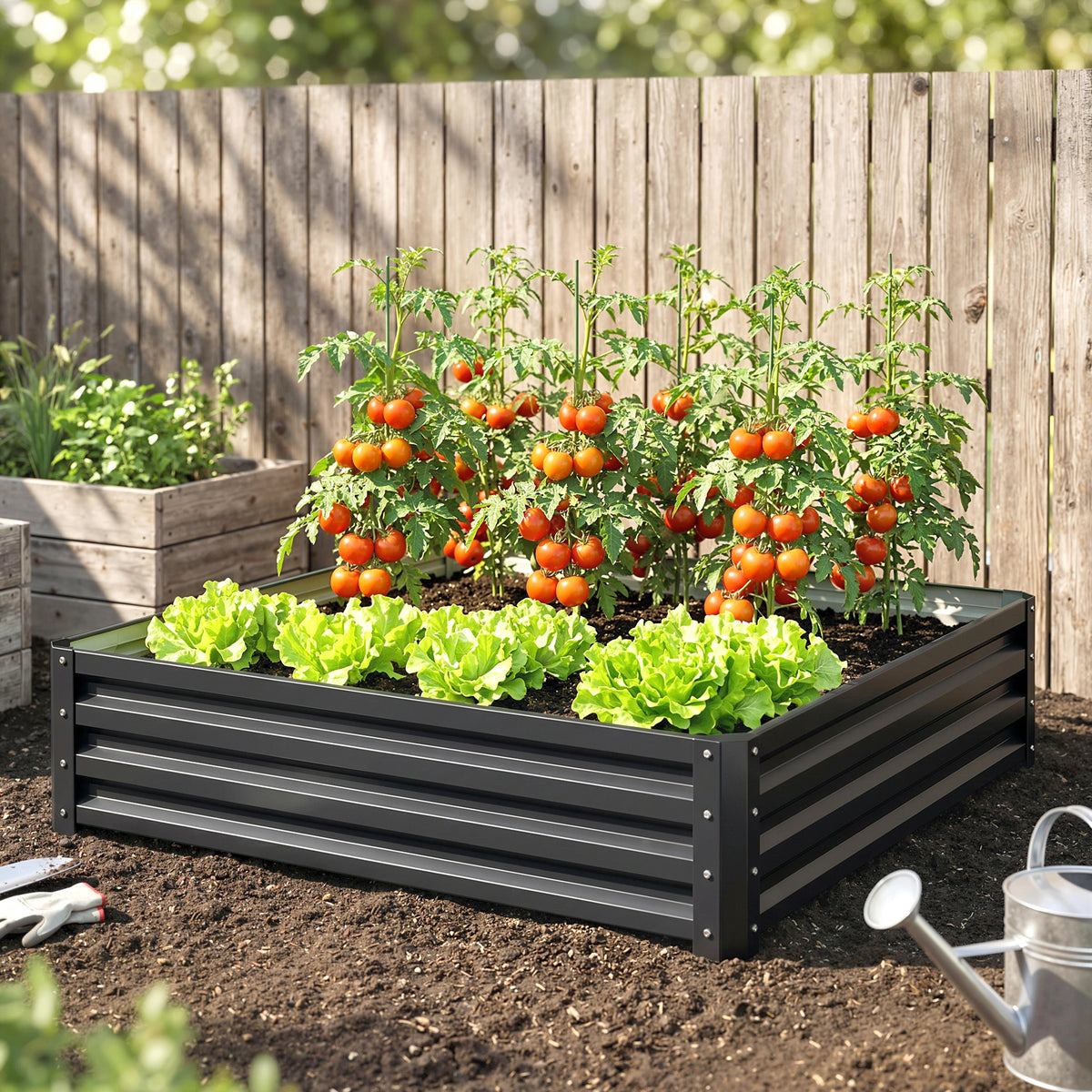 Carré potager de jardin acier galvanisée 120 x 120 x 30 cm gris-6