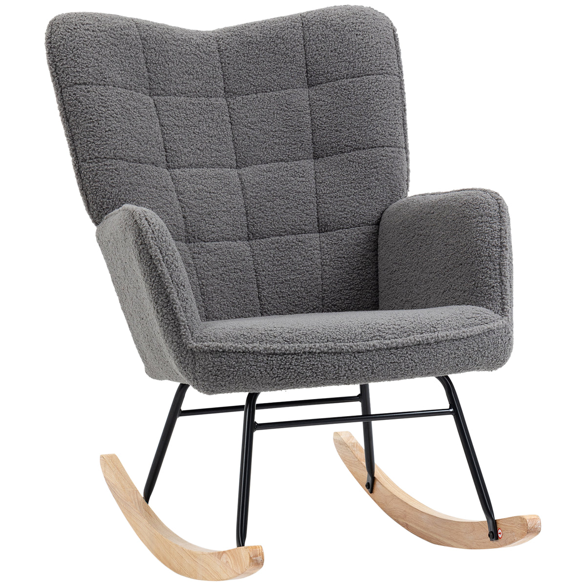 Fauteuil à bascule rocking chair revêtement effet laine bouclée, structure en acier 71 x 98 x 101 cm Gris foncé-0