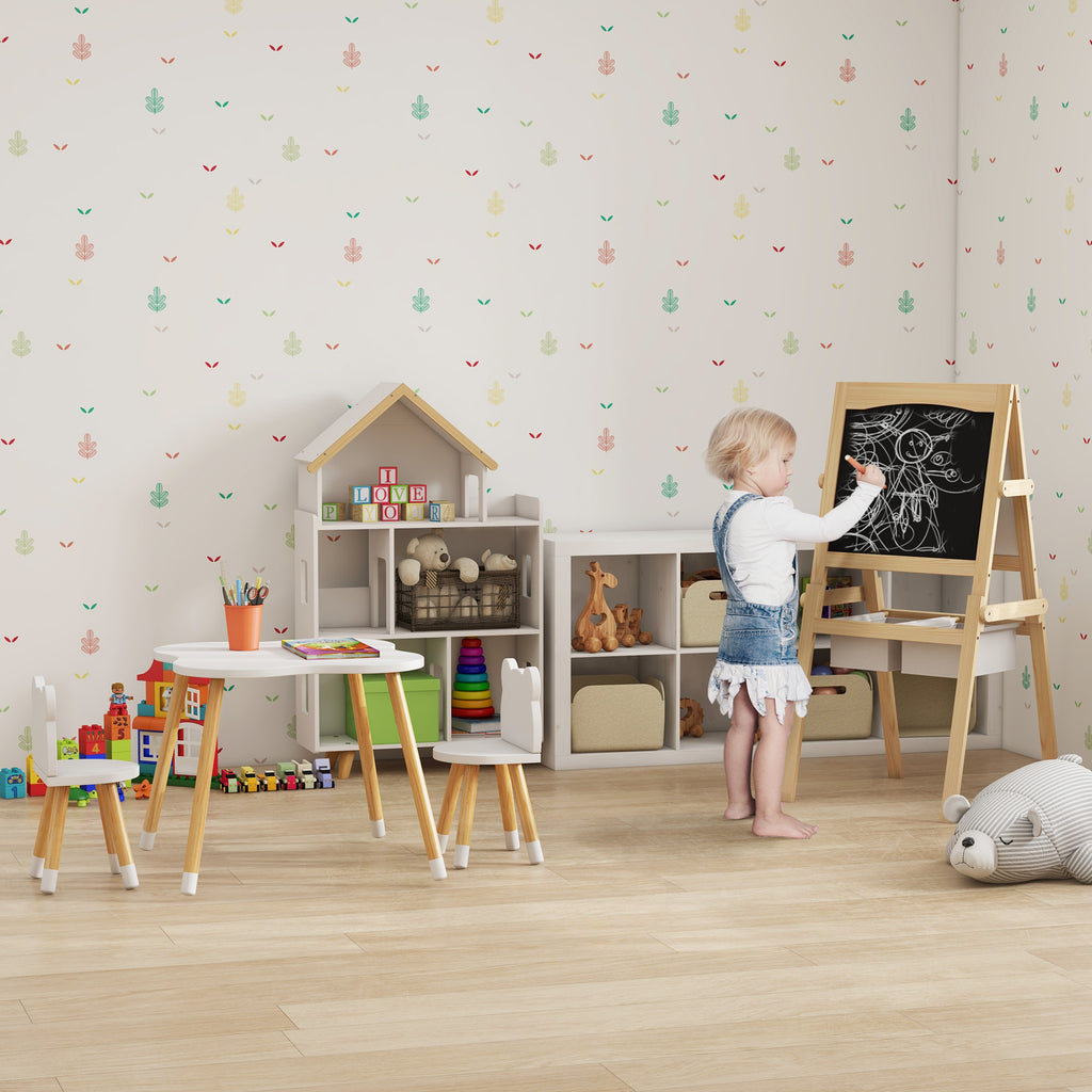 Ensemble table et chaises enfant design scandinave motif ourson bois pin MDF blanc-8
