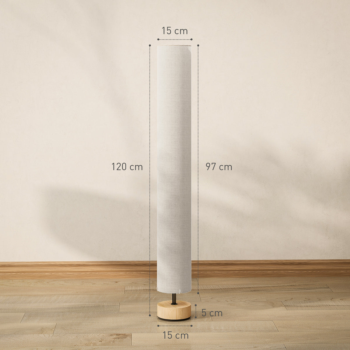 Lampadaire sur pied de salon avec abat-jour en lin, interrupteur à pied, 2 x douille E27, 120 cm, beige-2