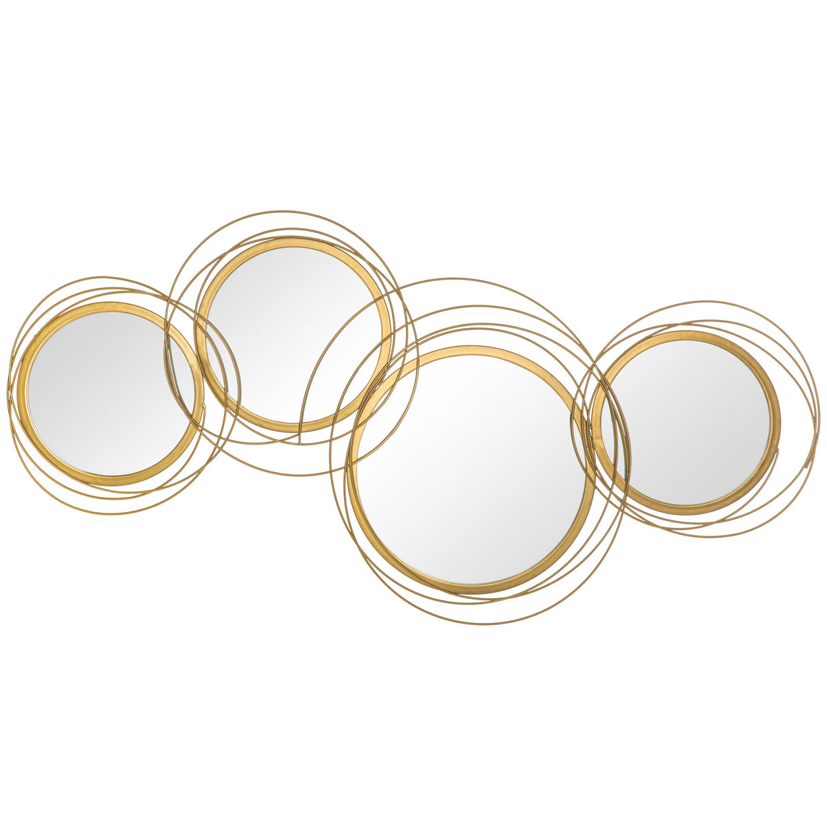 Ensemble de 4 miroirs ronds en métal dorés 107 x 56 cm-0