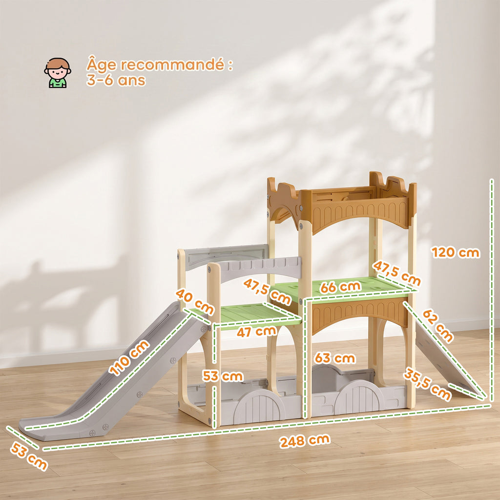 Toboggan pour Enfant 5 en 1 avec Mur d'Escalade, Espace de Rangement et Doubles Plateformes, 3 à 6 Ans, Multicolore-2