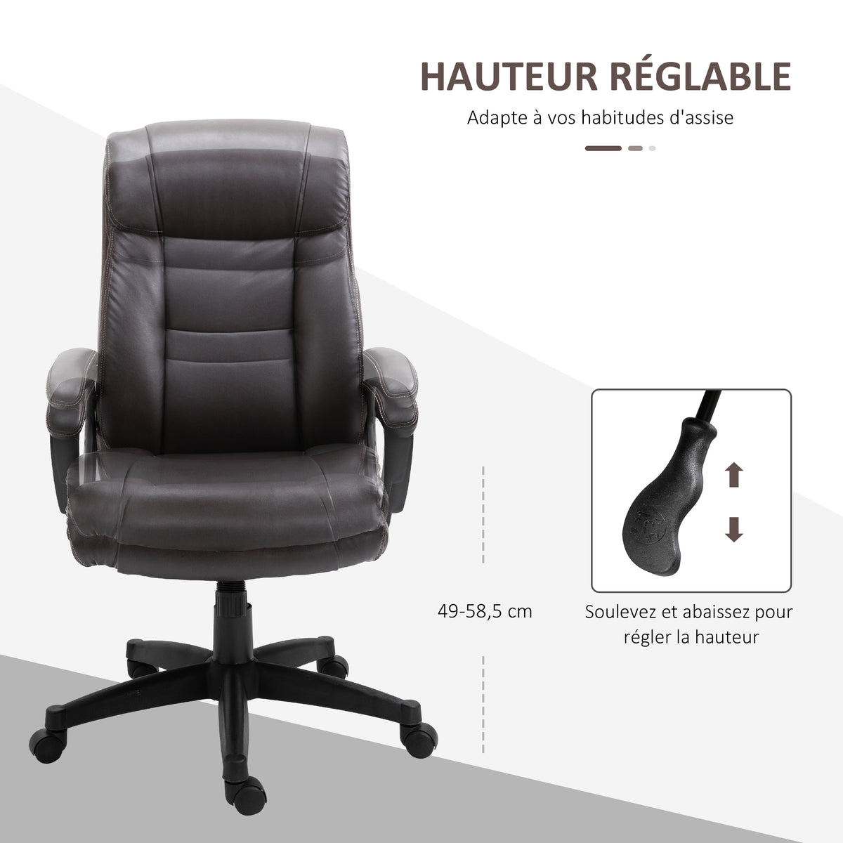 Fauteuil de bureau chaise de bureau ergonomique réglable roulettes pivotant 360° revêtement synthétique PU 64 x 73 x 106-115,5 cm chocolat-3