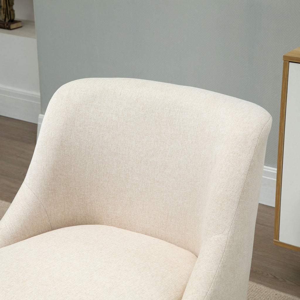 Fauteuil Scandinave Confortable pour Salon et Chambre, Pieds en Bois Massif, Revêtement en Tissu Lin, Beige-8