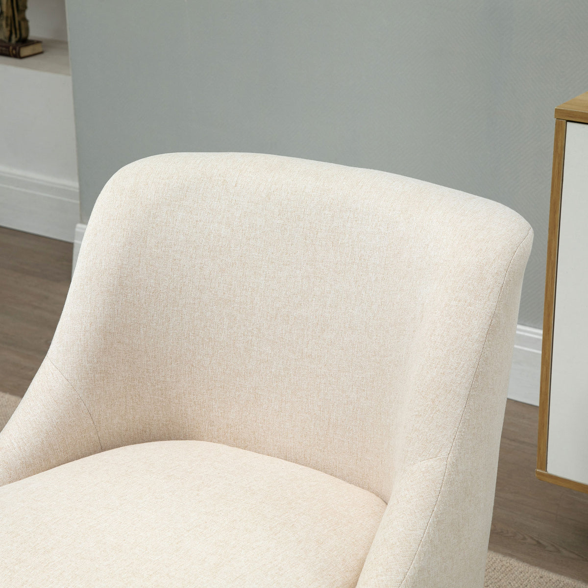 Fauteuil Scandinave Confortable pour Salon et Chambre, Pieds en Bois Massif, Revêtement en Tissu Lin, Beige-8