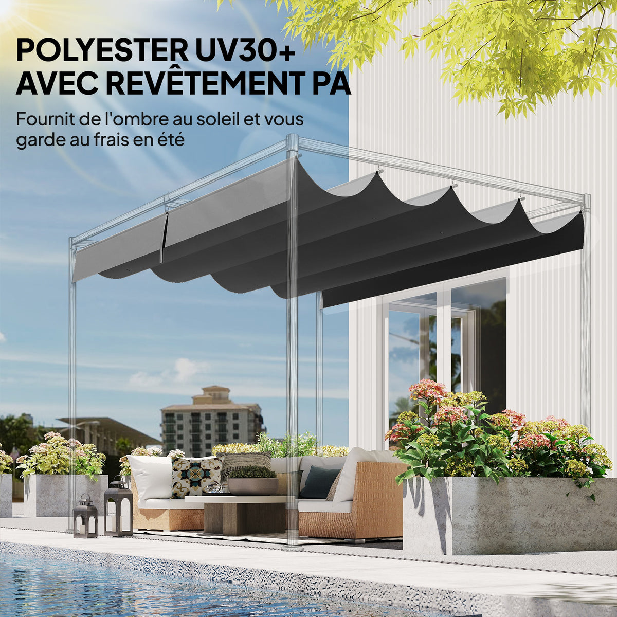 Toile de Toit pour pergola Bâche pour Pergola rétractable de 4 x 3 m, Toile Uniquement 392 x 350 cm, Gris foncé-4