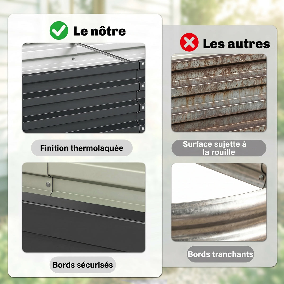 Lot de 2 carrés potagers de jardin rectangulaire tôle d'acier ondulée 120 x 60 x 30,5 cm gris-4