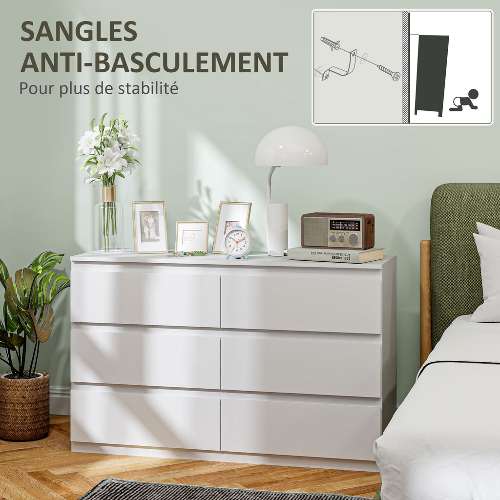 Commode 6 tiroirs meuble de rangement sans poignées design minimaliste 120 x 39 x 75 cm blanc-5