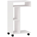 Table d'appoint en forme de C avec roulettes, avec 3 compartiments et 1 étagère ouverte, 40 x 30 x 69 cm, blanc-0