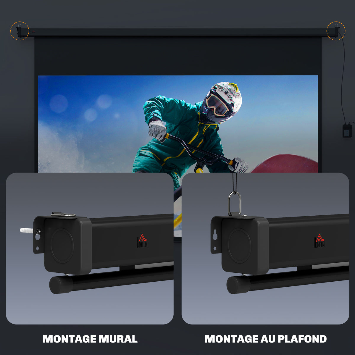 Écran vidéoprojecteur 100 Pouces, 16:9 4K HD montage mural ou plafond, panneau de commande et télécommande-6
