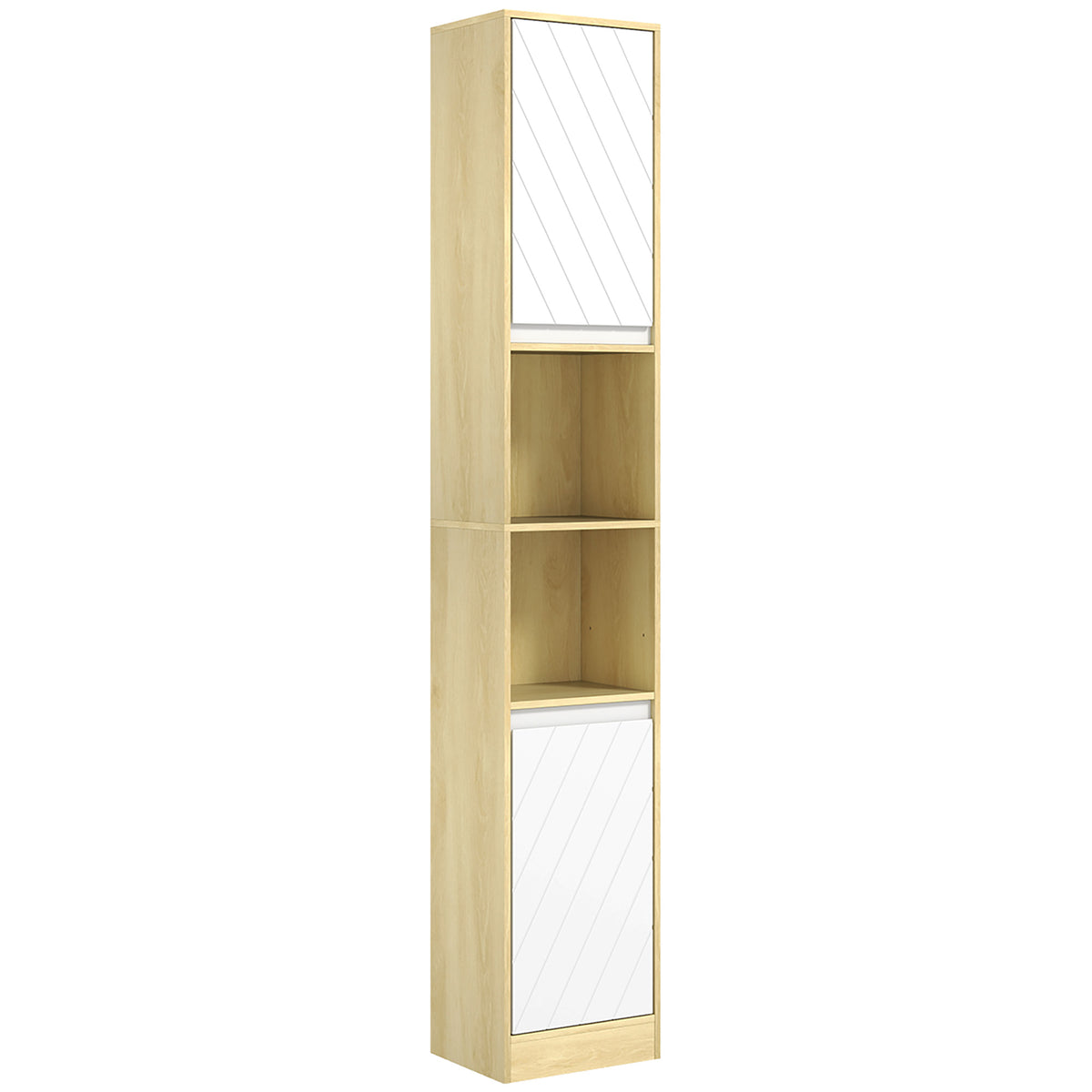 Meuble colonne rangement salle de bain style cosy 30 x 24 x 170 cm 2 portes étagère 2 niches chêne clair blanc-0