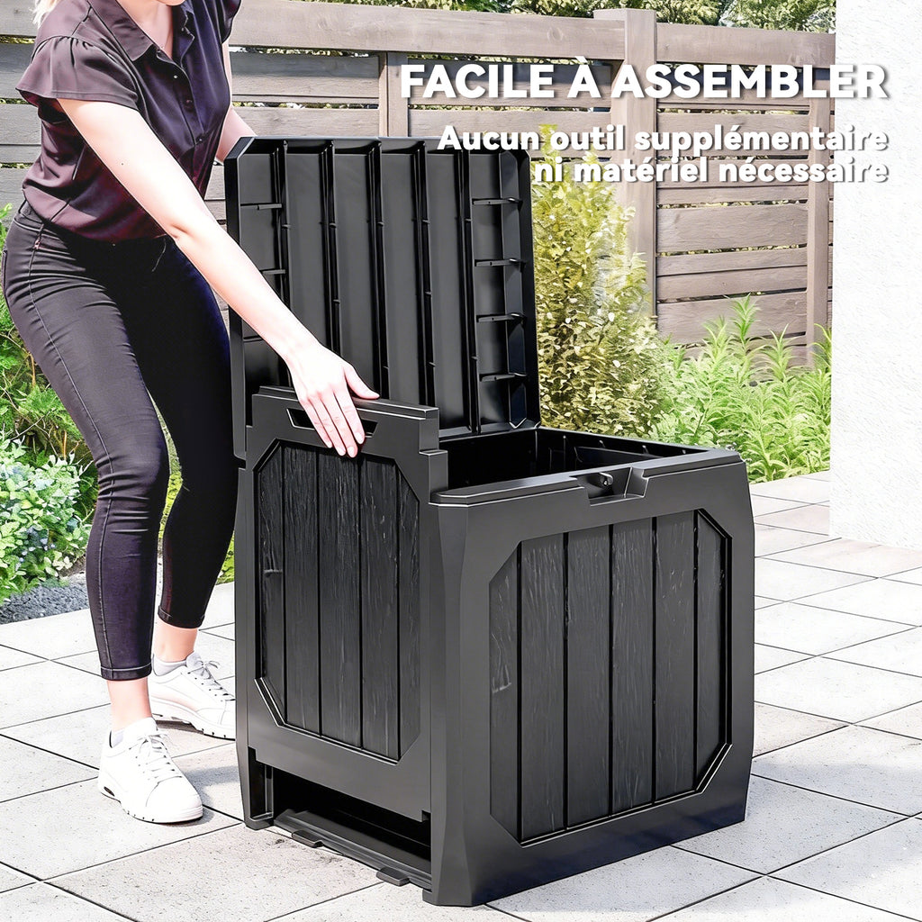 Coffre de rangement exterieur 121L, coffre de jardin avec poignées, conteneur étanche, 56 x 45 x 53 cm, noir-3
