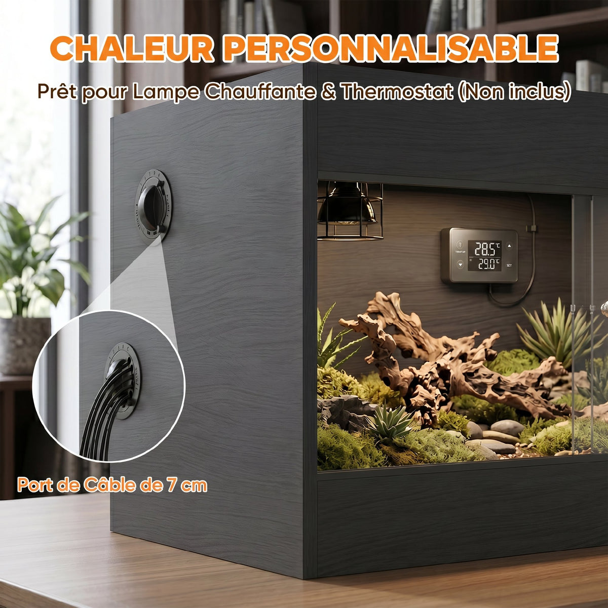 Terrarium pour Reptiles en Bois OSB, Porte en Verre Trempé, Serrure Sécurisée et Couvercle en Filet, 60x45x45cm, Noir-5