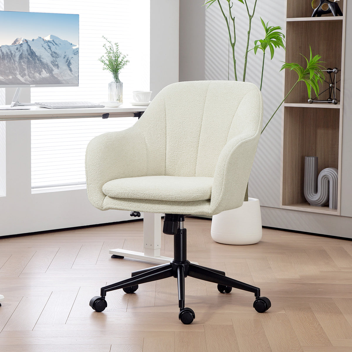 Chaise de bureau, fauteuil de bureau ergonomique réglable en hauteur, siège pivotante, fonction de bascule, beige-9