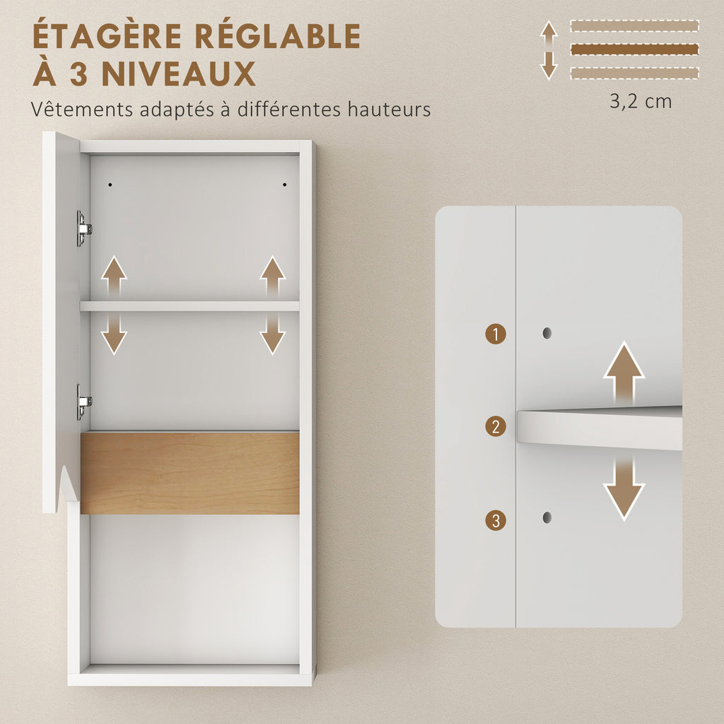 Armoire murale de salle de bain avec porte à fermeture douce, étagère réglable et compartiment ouvert, 30x17x67cm, blanc-5