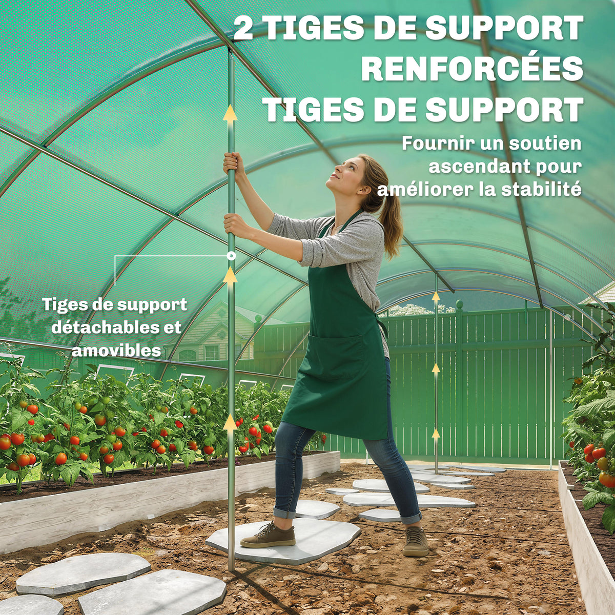 Serre Tunnel de Jardin Serre Maraîchère Acier Galvanisé Ø25mm et Structure Renforcée 395x595x199cm Vert-4