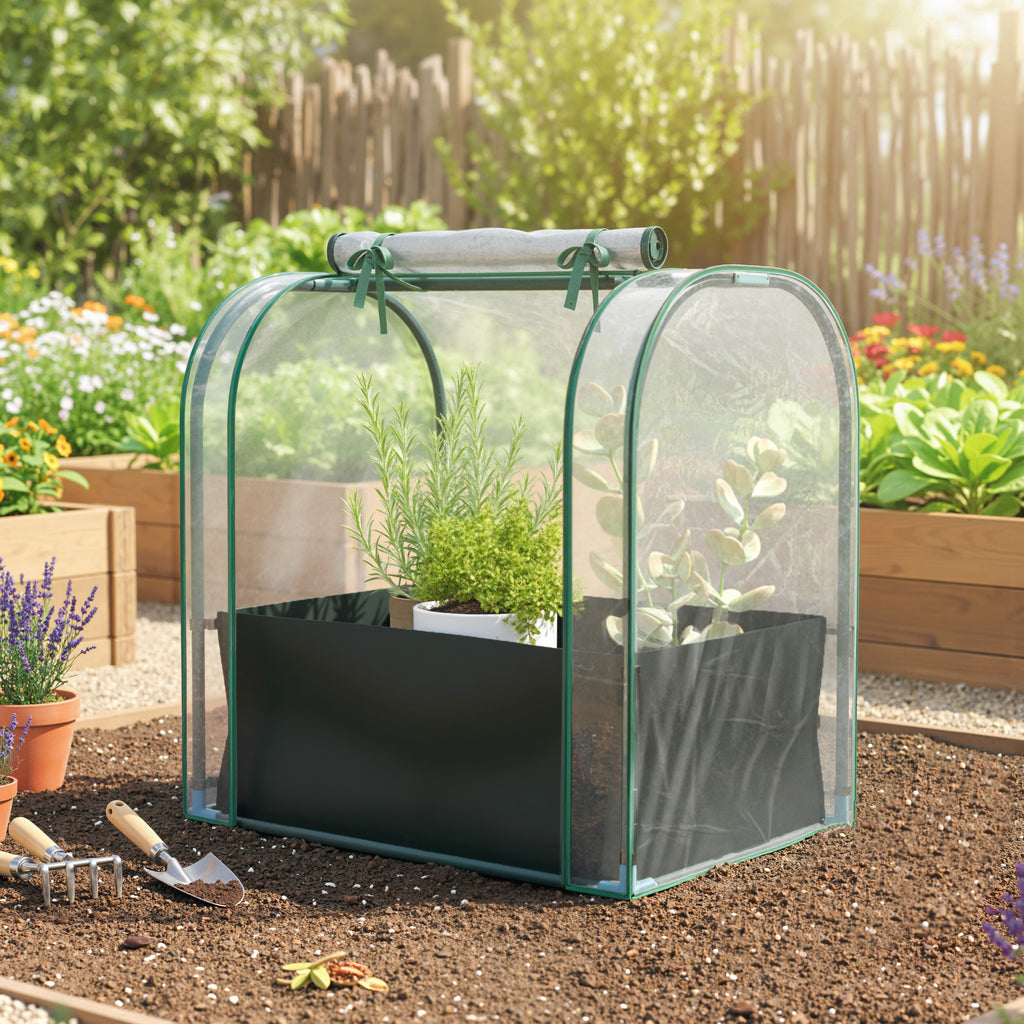Mini Serre avec Sac de Plantation, Serre Portable avec porte enroulable, 68 x 50 x 70 cm, Vert Foncé-1