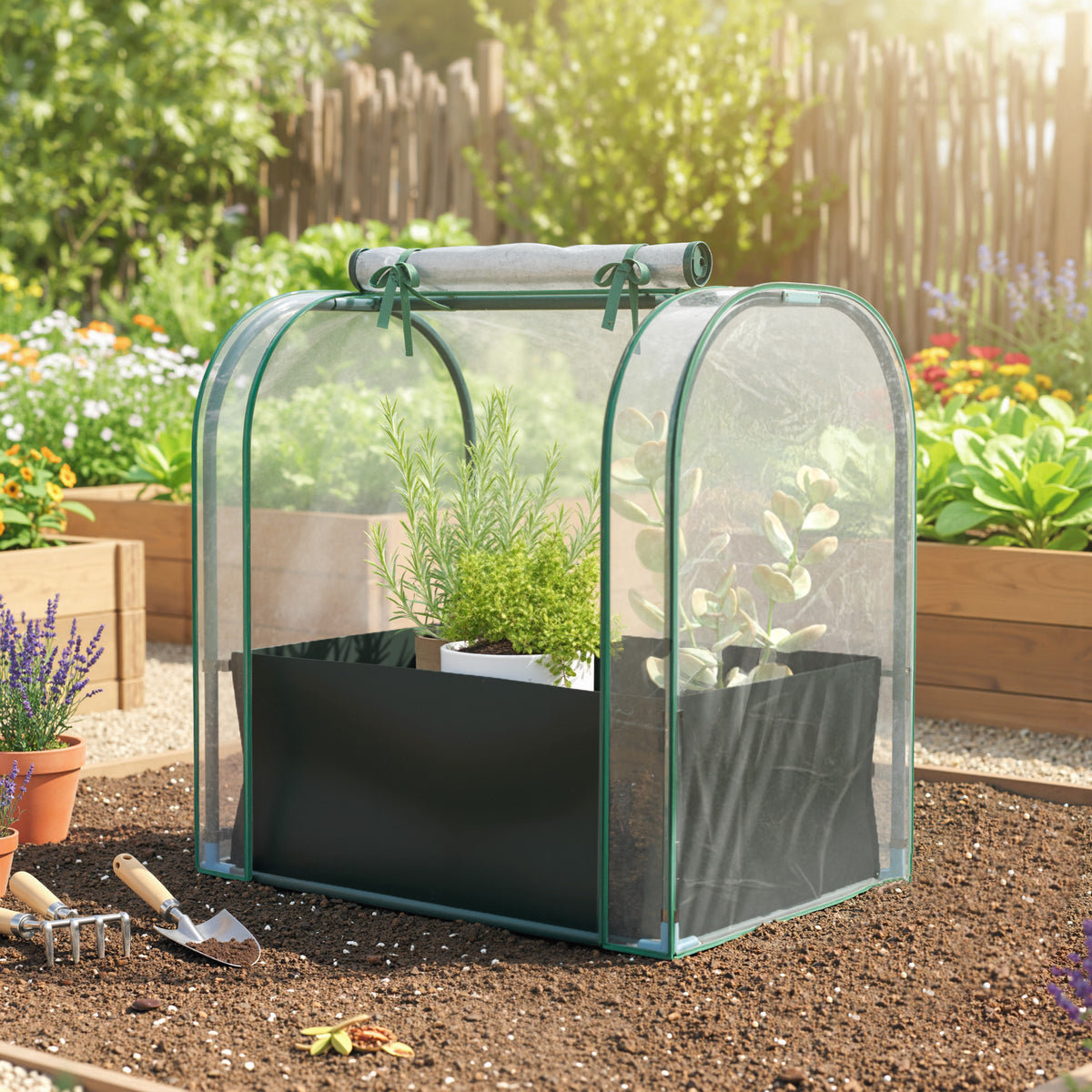Mini Serre avec Sac de Plantation, Serre Portable avec porte enroulable, 68 x 50 x 70 cm, Vert Foncé-1