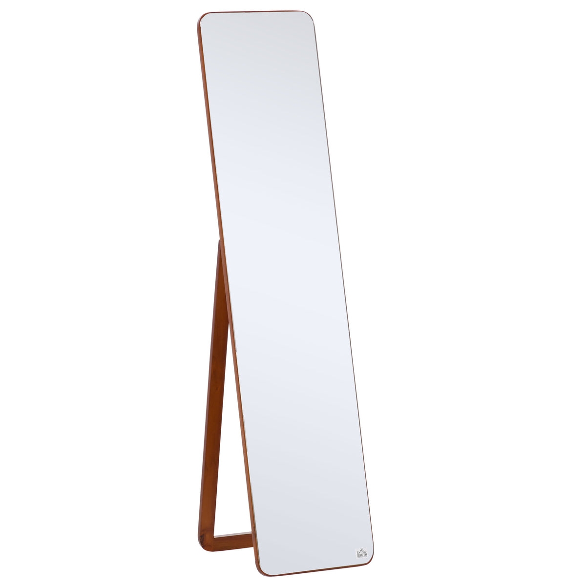 Grand miroir pleine longueur rectangulaire, 37 x 160 cm - miroir sur pied ou mural - pour chambre à coucher, salon et dressing, noyer clair-0
