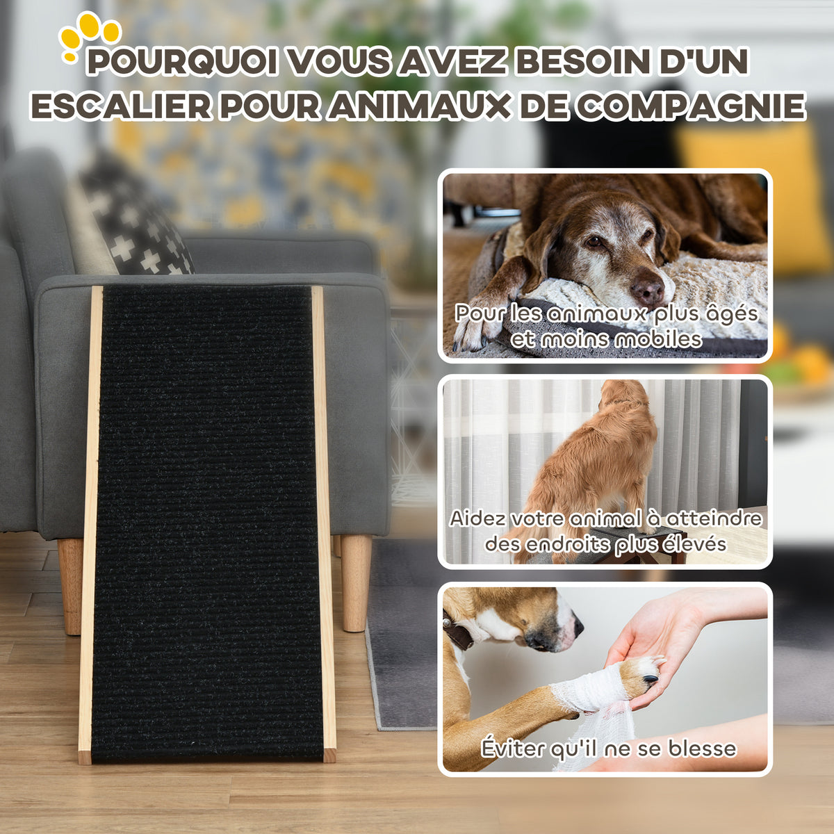 Rampe pour chien de grande taille pliable, escalier pour chien canapé avec hauteur ajustable 26-61 cm, noir-4