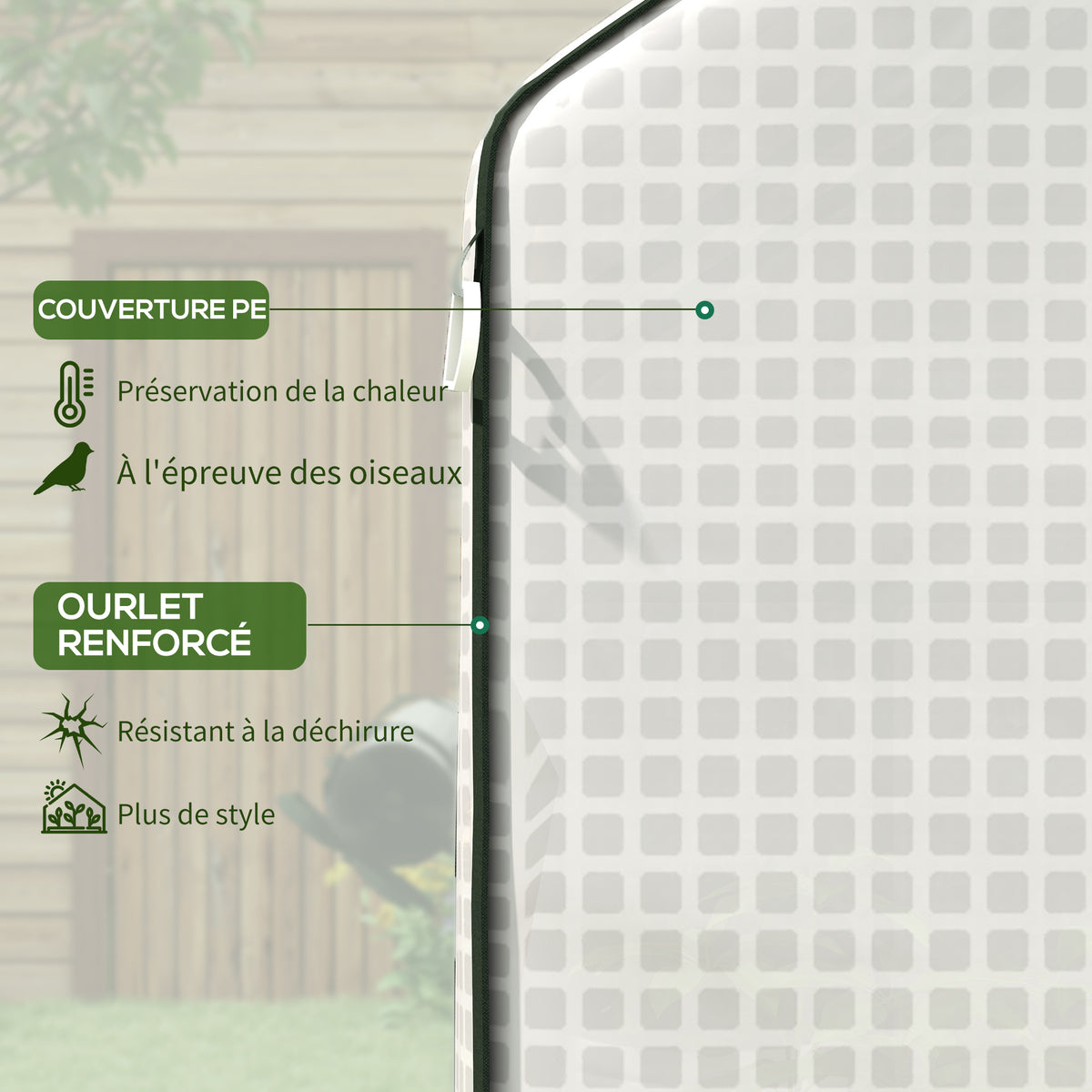 Bâche de remplacement pour serre de jardin 140 x 73 x 190 cm avec fenêtre, porte anti-UV pour le jardin - Blanc-3