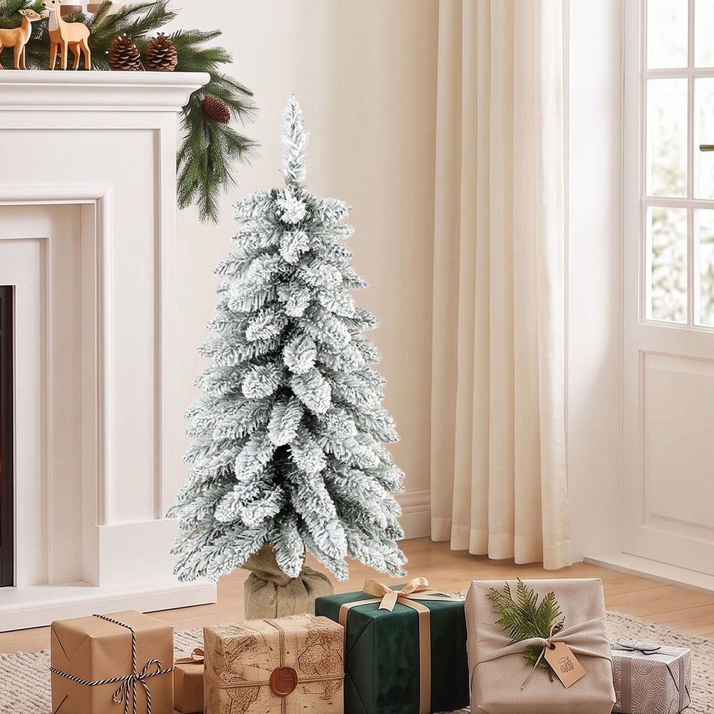 Sapin de Noël Artificiel 90 cm, 107 Embouts de Branches Enneigés en PVC, Base en Toile de Jute, Montage Rapide, Blanc-1