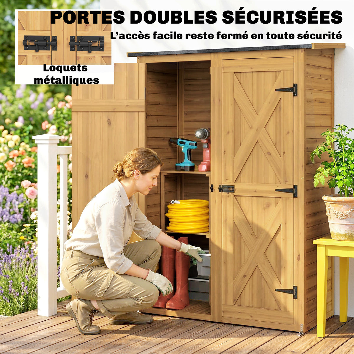 Abri de Rangement en Bois, Cabane de Jardin avec 2 Étagères, Marron-6