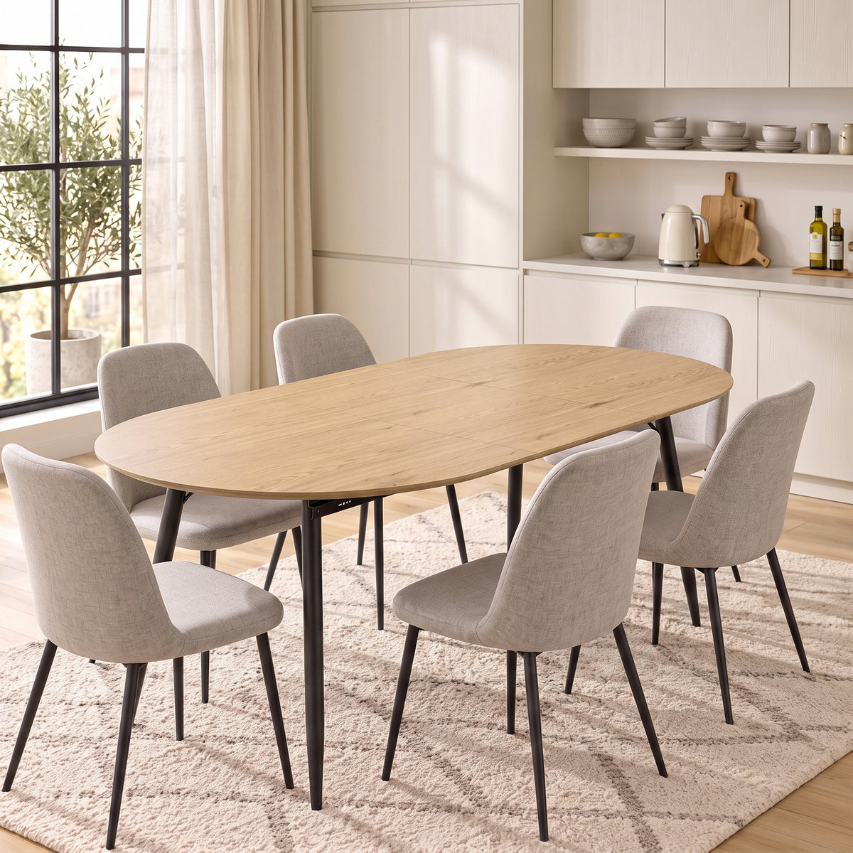 Table à manger extensible ovale pour 4 à 6 personnes, table de cuisine 120-160 cm, bords arrondis, chêne-1