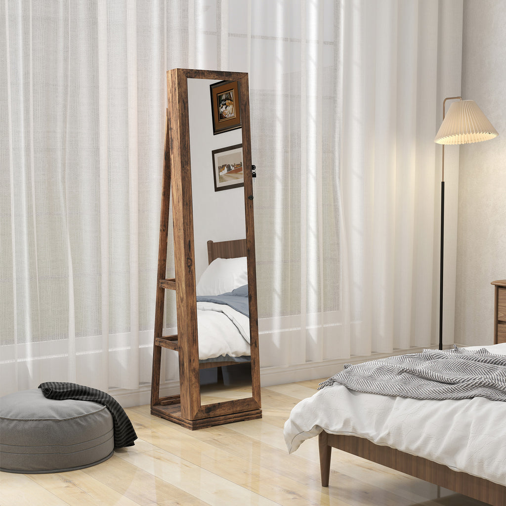 Armoire à Bijoux pivotante verrouillable boîte à bijoux avec Miroir - Armoire Bijoux Multi-Rangement - Brun Rustique-8