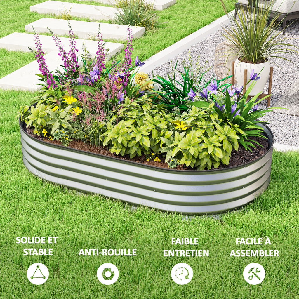 Lot de 2 jardinières surélevées galvanisées en acier kit de lits de jardin bordure caoutchouc 152 x 91 x 30 cm argent-7