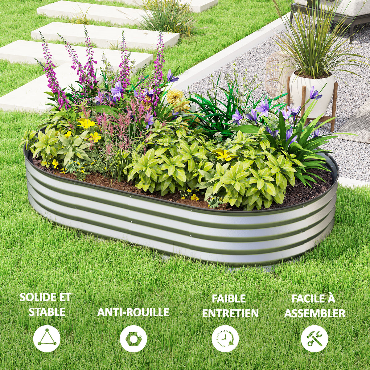 Lot de 2 jardinières surélevées galvanisées en acier kit de lits de jardin bordure caoutchouc 152 x 91 x 30 cm argent-7