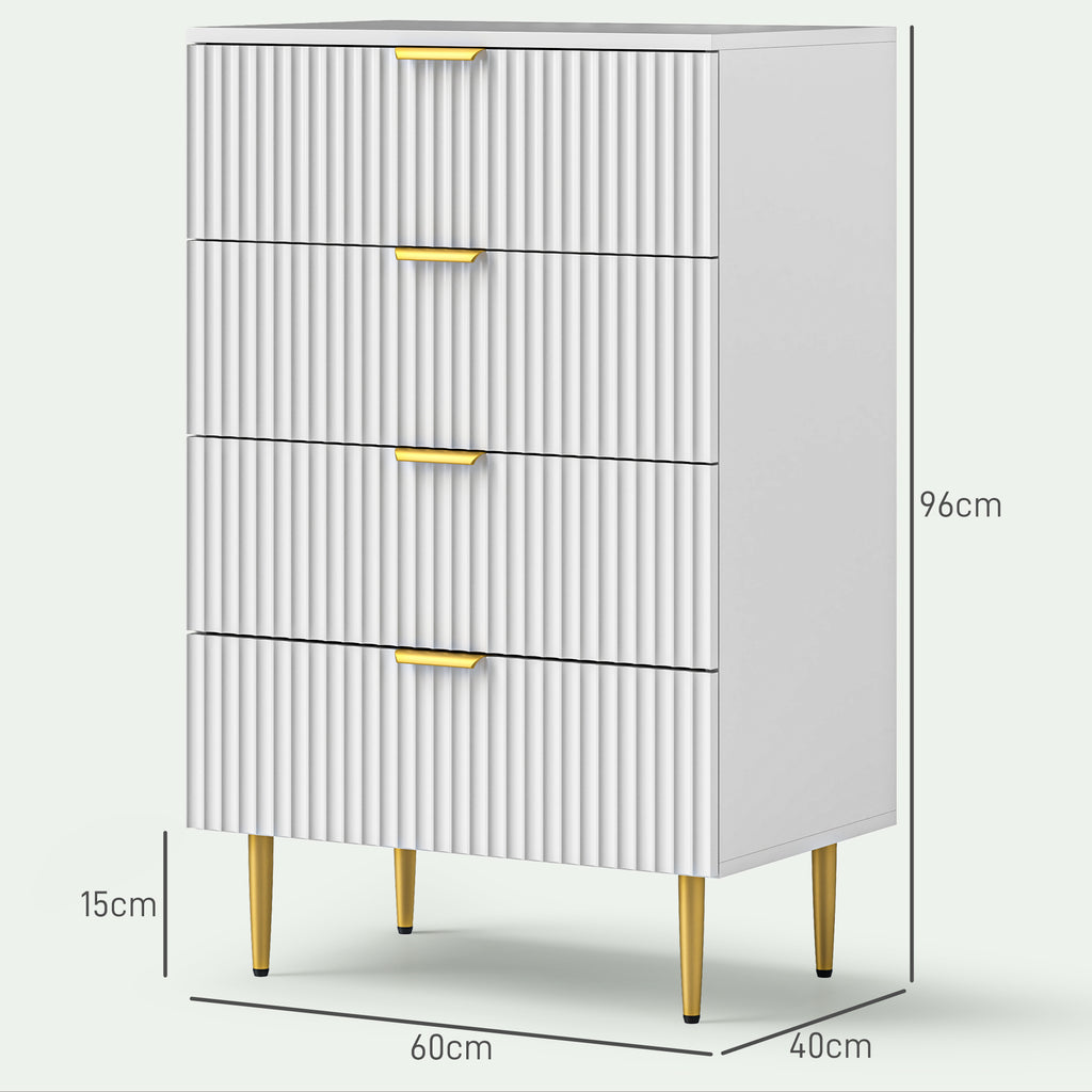 Commode 4 tiroirs commode chambre meuble de rangement moderne avec poignées et pieds dorés, dim. 60 x 40 x 96 cm, blanc-2