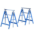 Lot de 2 Tréteaux Pliables Télescopiques Hauteur Réglable 80-130 cm Acier Bleu-0
