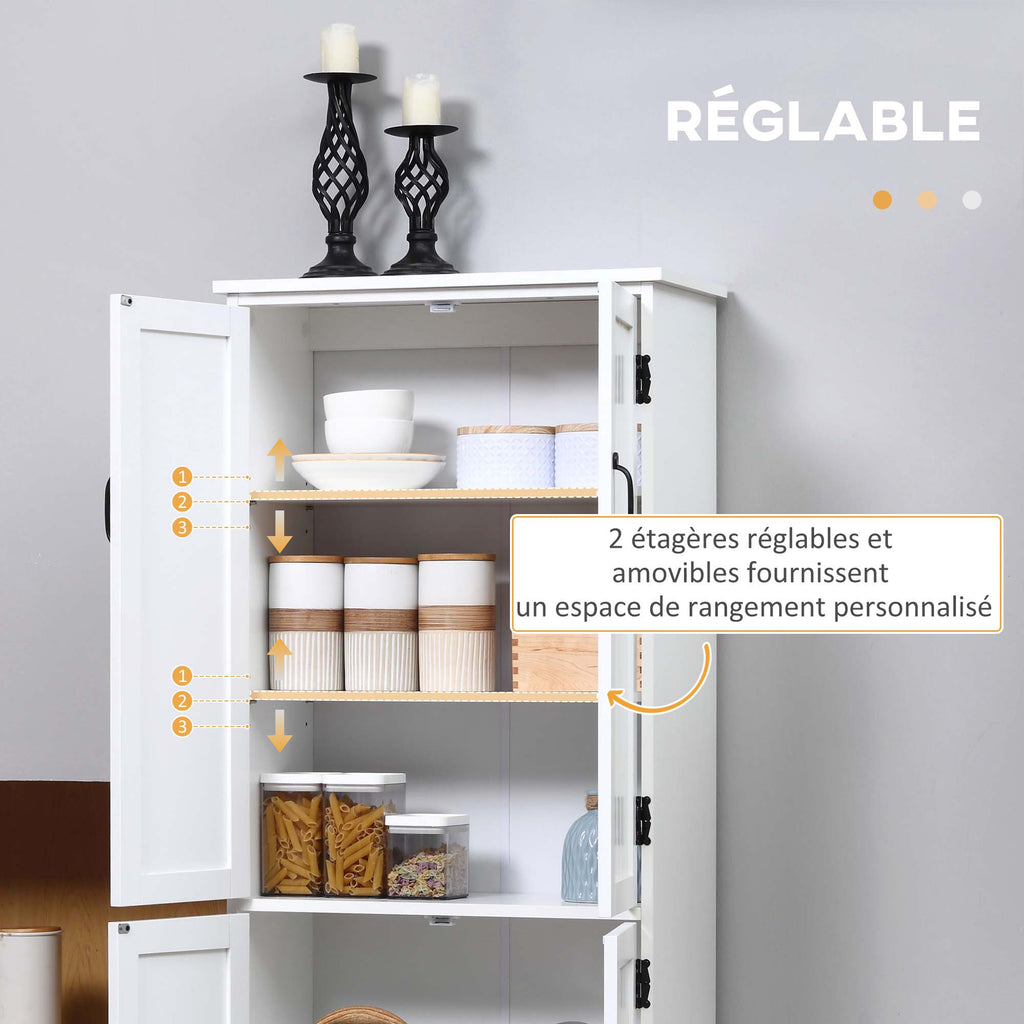 Buffet de cuisine armoire de cuisine contemporaine multi-rangements 2 placards 3 étagères 60 x 30 x 123 cm blanc-5