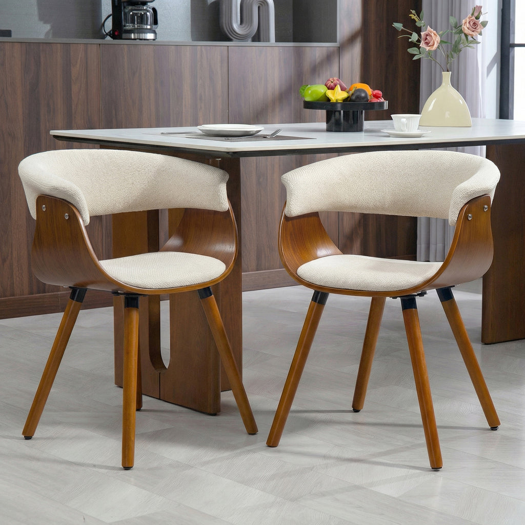 Lot de 2 chaises de salle à manger, chaises de cuisine rembourrées avec dossier incurvé et pieds en bois massif, beige-1