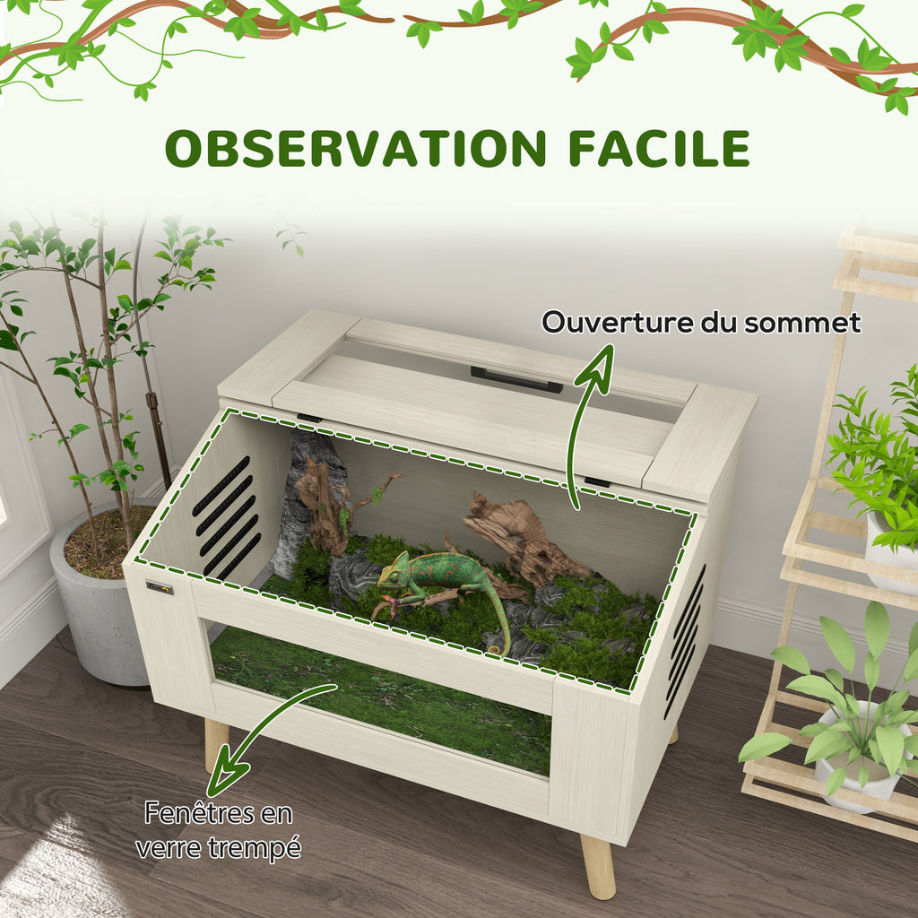 Terrarium pour reptiles, vivarium pour serpents 111L avec fenêtres en verre trempé, couvercle, 80 x 50 x 60 cm-4