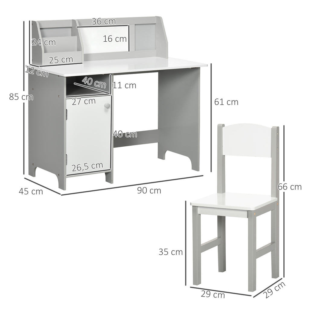 Ensemble table et chaise pour enfant avec tableau blanc - bureau pour enfant +5 ans - 90L x 45l x 85H cm Gris-2